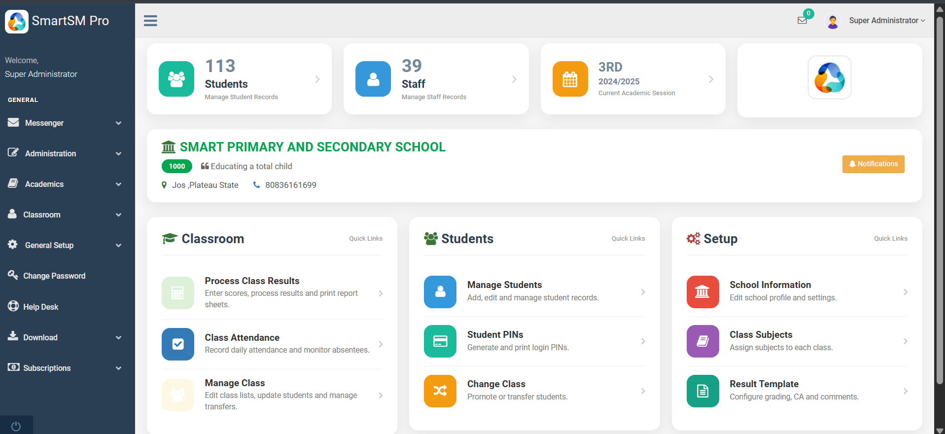 School management dashboard preview